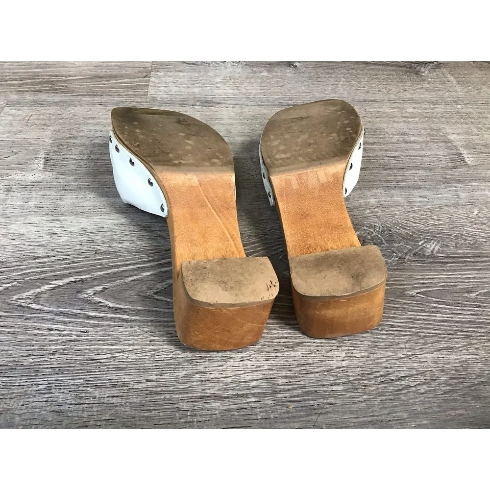 DR SCHOLL'S Original Wooden Sandal Women's Size 10 Slide SPECIAL White Leather